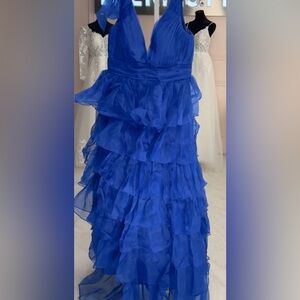 Elegant Royal Blue Ruffled Prom Pageant Party Wedding Dress